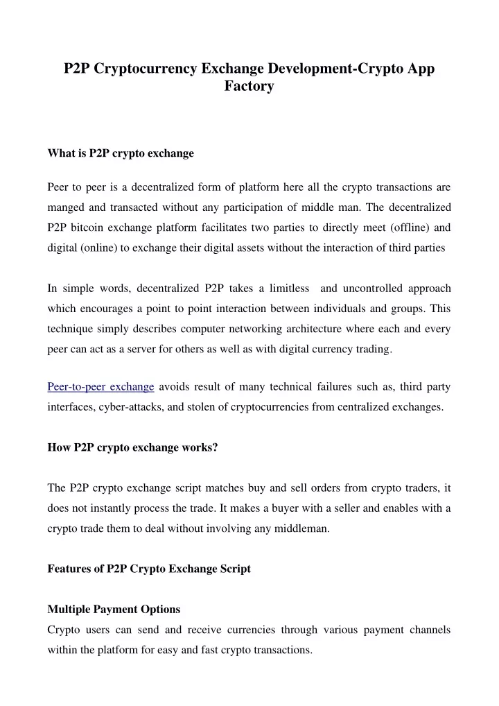 p2p cryptocurrency exchange development crypto