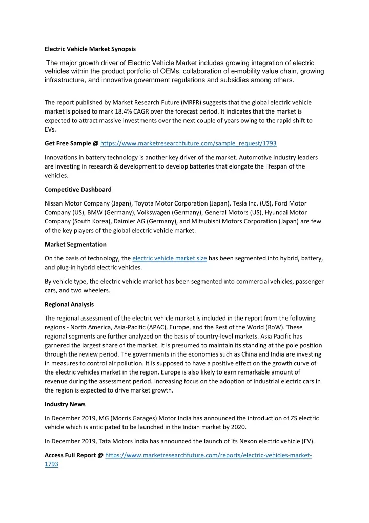 electric vehicle market synopsis