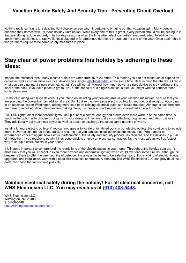 vacation electric safety and security tips
