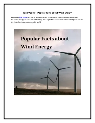 Nick Vedovi - Popular Facts about Wind Energy