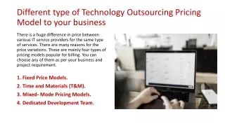 Different type of Technology Outsourcing Pricing Model to your business