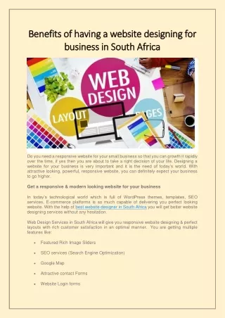 Benefits of having a website designing for business in South Africa