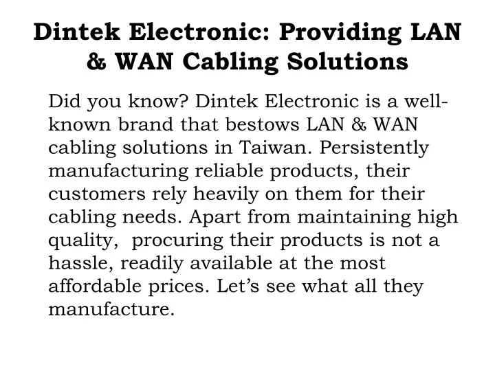 dintek electronic providing lan wan cabling solutions