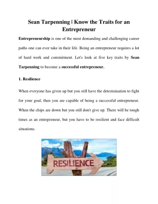 Sean Tarpenning - Know the skills necessary to become an entrepreneur