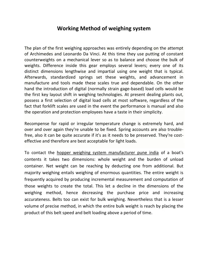 working method of weighing system