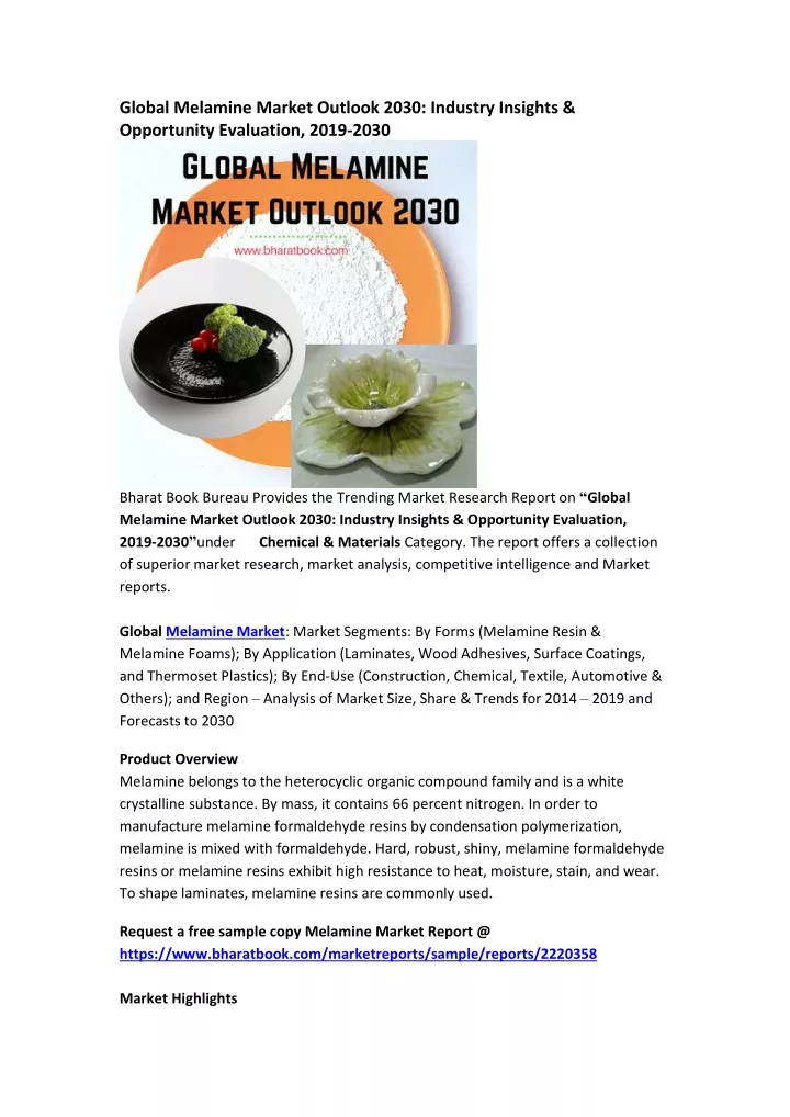 global melamine market outlook 2030 industry