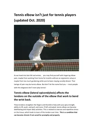 Tennis elbow isn’t just for tennis players (updated Oct. 2020)