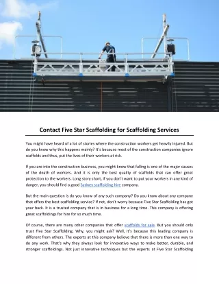 Contact Five Star Scaffolding for Scaffolding Services