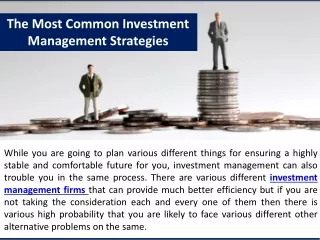 the most common investment management strategies