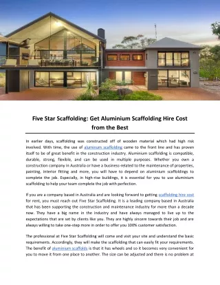 Five Star Scaffolding- Get Aluminium Scaffolding Hire Cost from the Best