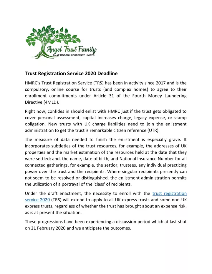 trust registration service 2020 deadline