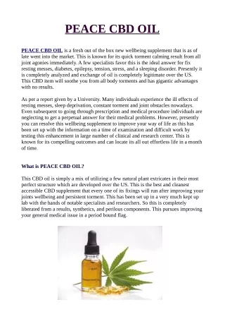 PEACE CBD OIL : Reviews, Hemp Ex Oil, Benefits, Price and Where To Buy!