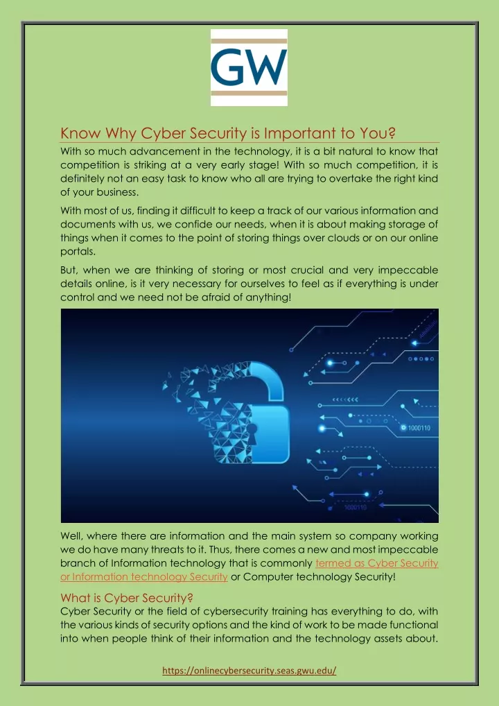 know why cyber security is important to you with