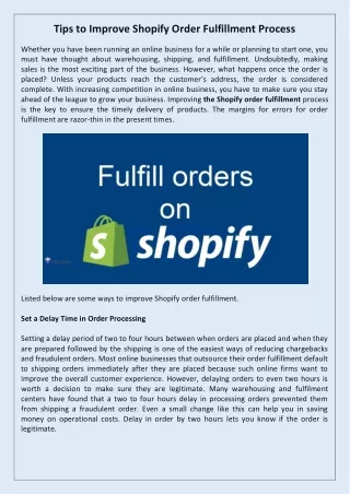 tips to improve shopify order fulfillment process