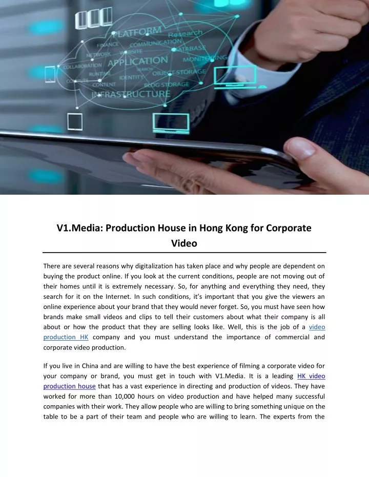 v1 media production house in hong kong