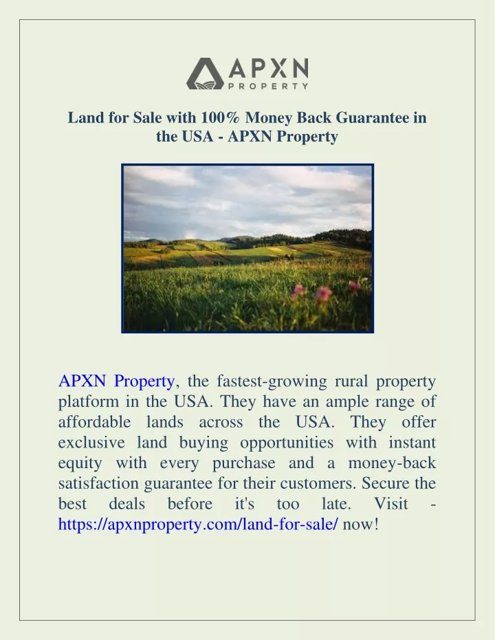 land for sale with 100 money back guarantee