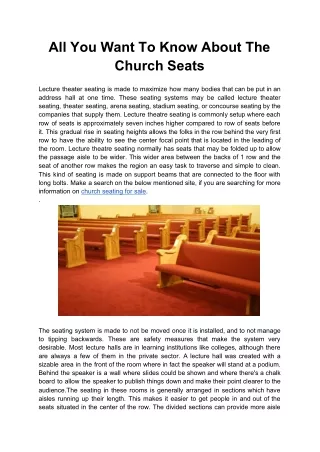 All You Want To Know About The Church Seats