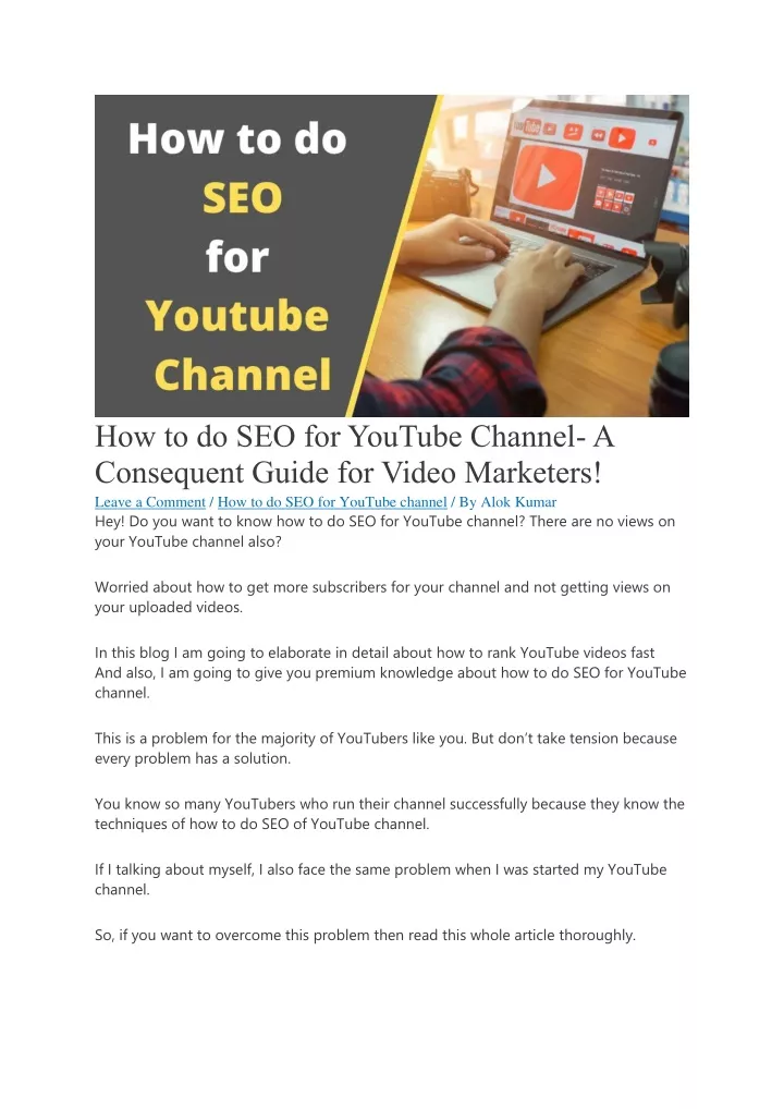 how to do seo for youtube channel a consequent