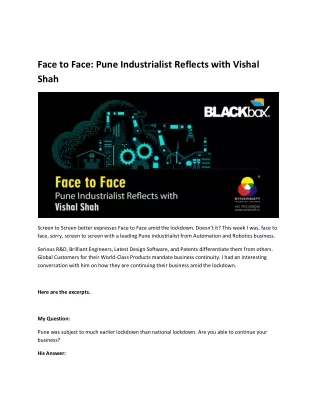 face to face pune industrialist reflects with