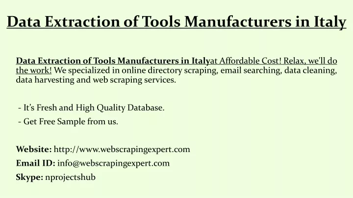 data extraction of tools manufacturers in italy