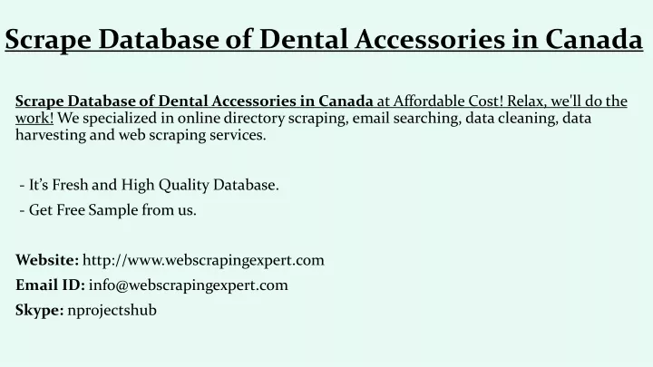scrape database of dental accessories in canada