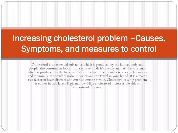 increasing cholesterol problem causes symptoms and measures to control