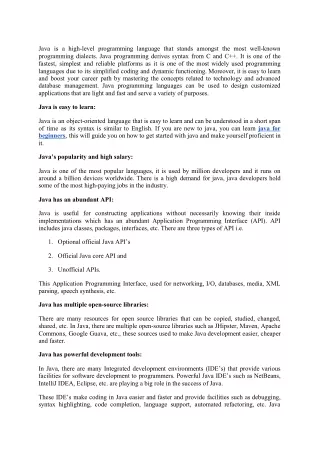 java is a high level programming language that