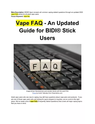 Vape FAQ - An Updated Guide for BIDI®️ Stick Users