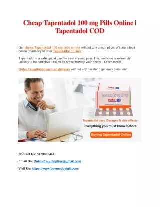 Cheap Tapentadol 100 Mg Pills Online | Tapentadol COD
