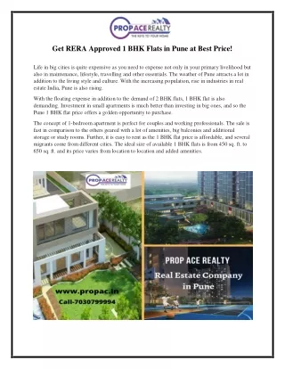 Get RERA Approved 1 BHK Flats in Pune at Best Price!