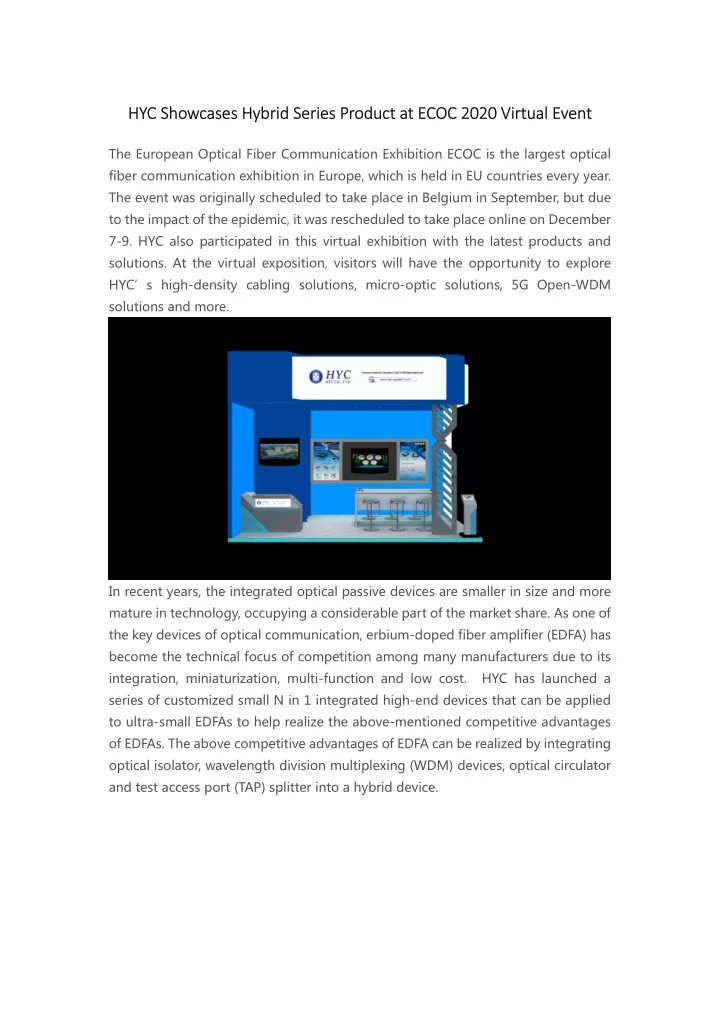 hyc s hyc showcases hybrid series product at ecoc