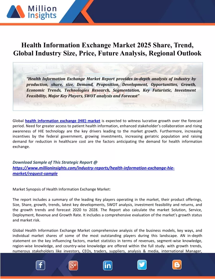 PPT Health Information Exchange Market 2025 Applications, Share