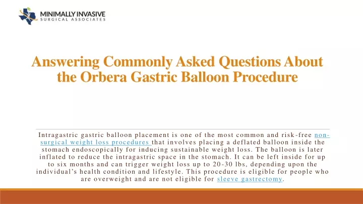 answering commonly asked questions about the orbera gastric balloon procedure