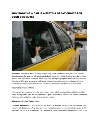 Why Booking a cab is always a great choice for your commute?