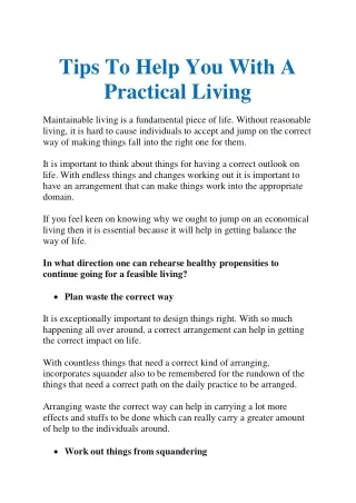 Tips To Help You With A Practical Living