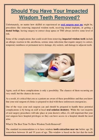 Should You Have Your Impacted Wisdom Teeth Removed?