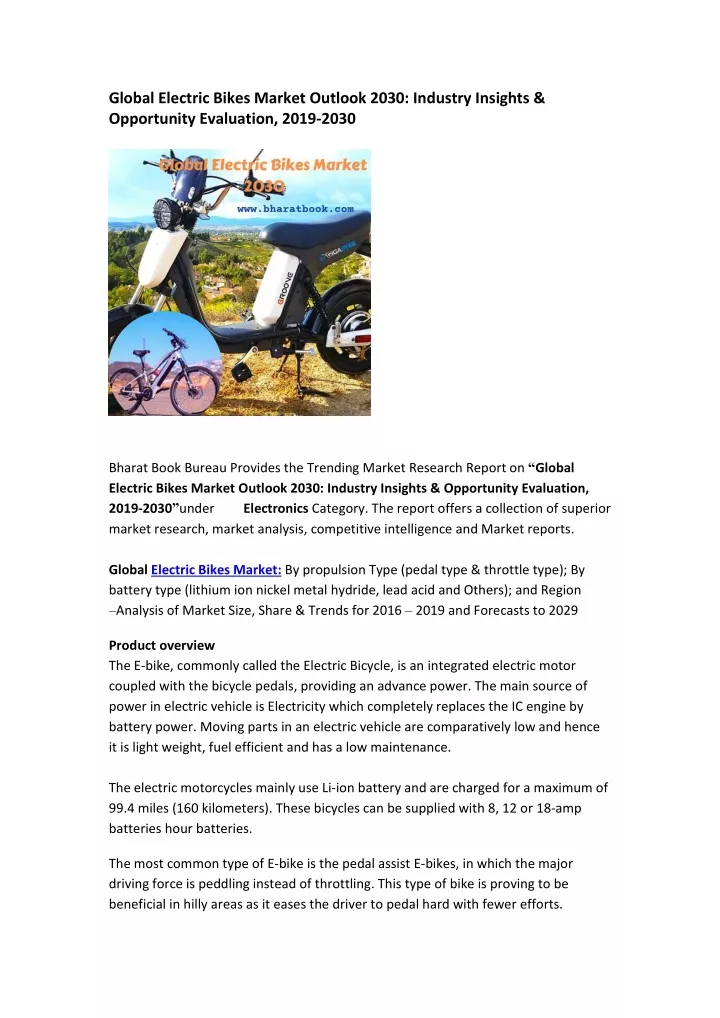 global electric bikes market outlook 2030