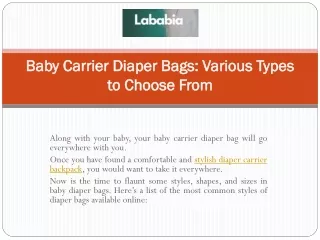 Baby Carrier Diaper Bags: Various Types to Choose From