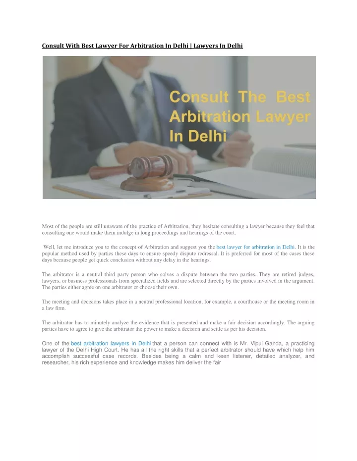 consult with best lawyer for arbitration in delhi