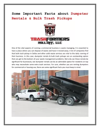 Some Important Facts about Dumpster Rentals & Bulk Trash Pickups