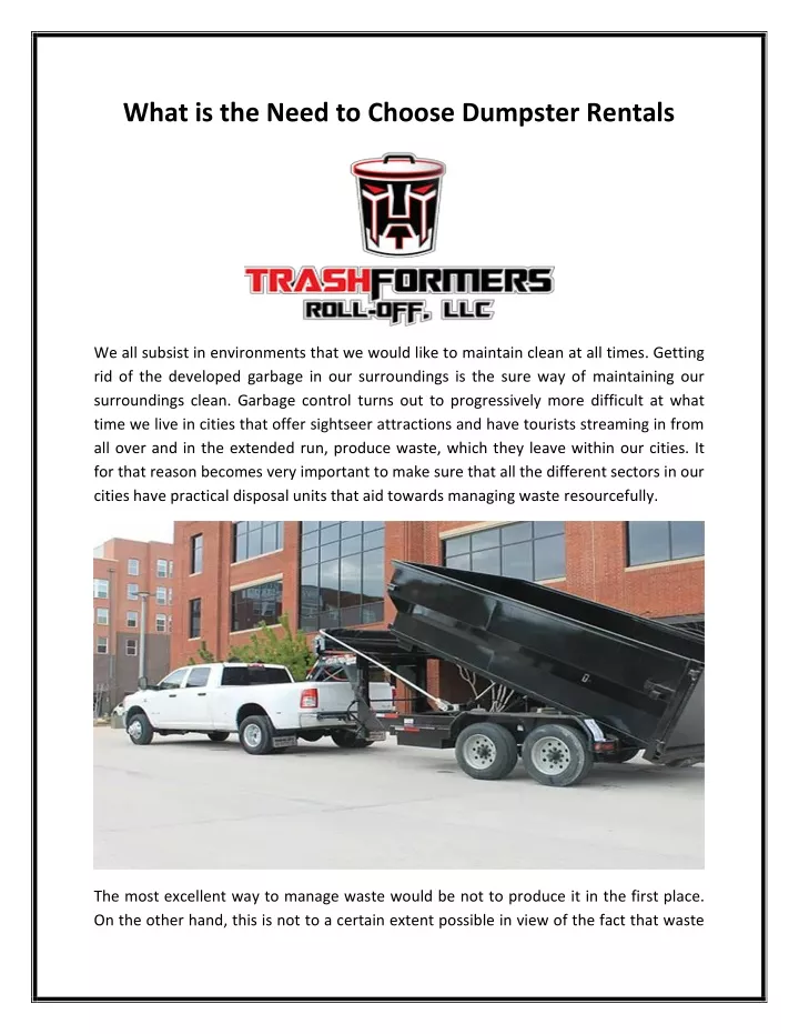 what is the need to choose dumpster rentals