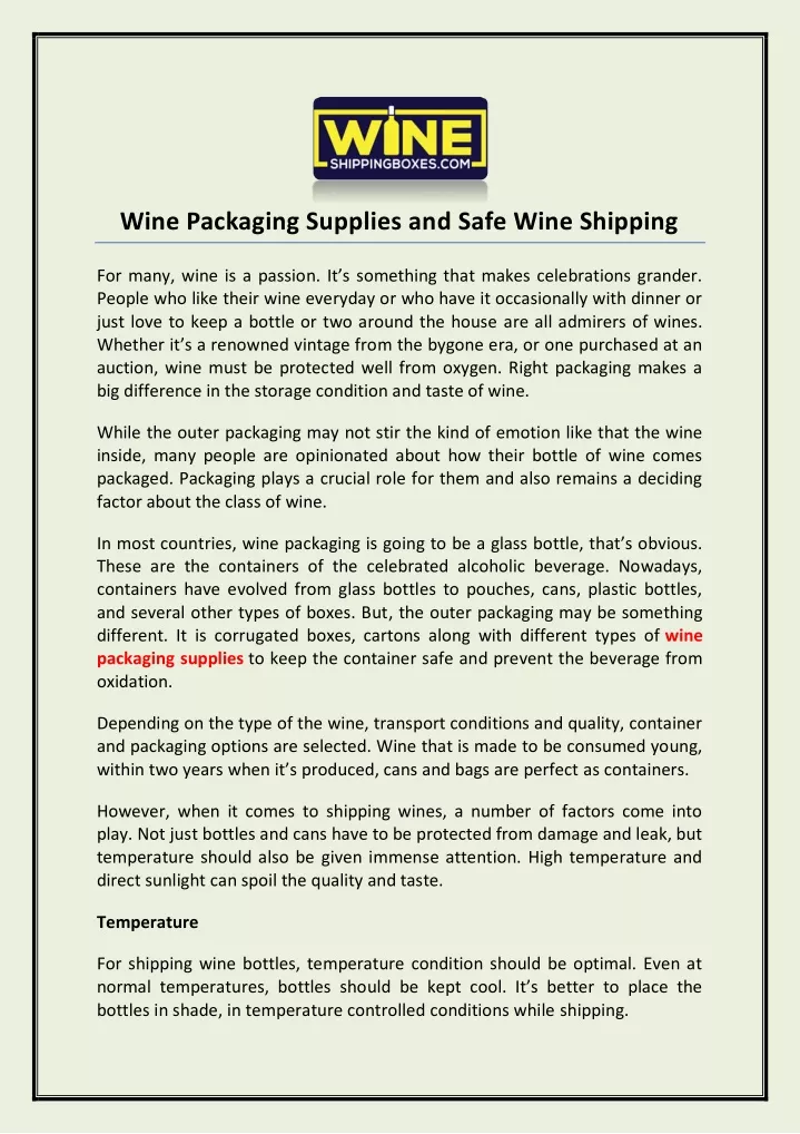 wine packaging supplies and safe wine shipping