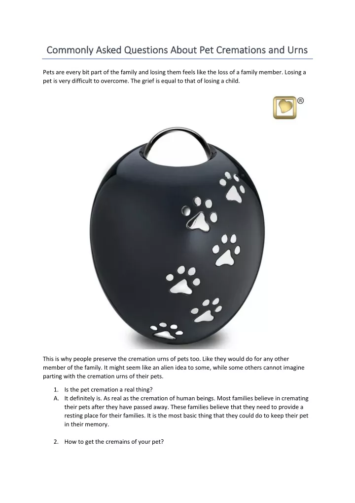 commonly asked questions about pet cremations