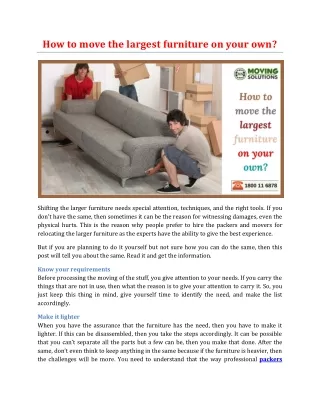how to move the largest furniture on your own