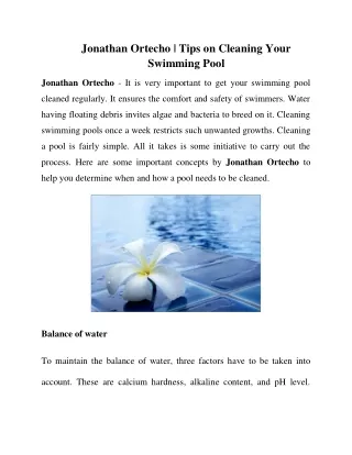 Jonathan Ortecho Tips on cleaning your swimming pool by yourself