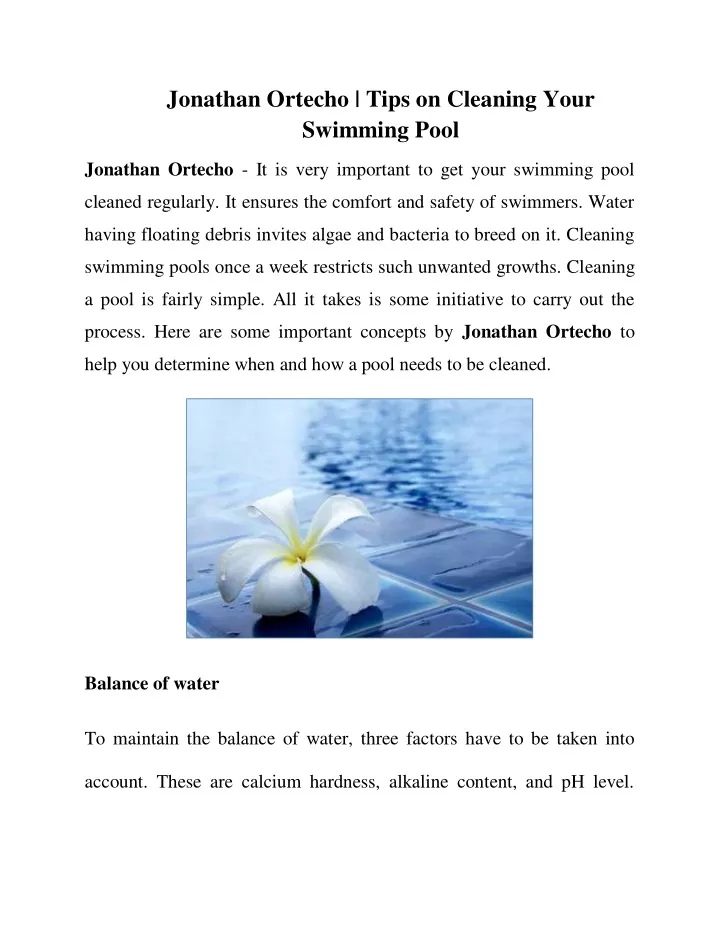 jonathan ortecho tips on cleaning your swimming