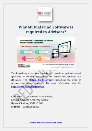 why mutual fund software is required to advisors