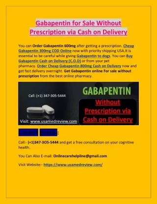 Gabapentin for Sale Without Prescription via Cash on Delivery