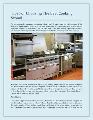 Tips For Choosing The Best Cooking School