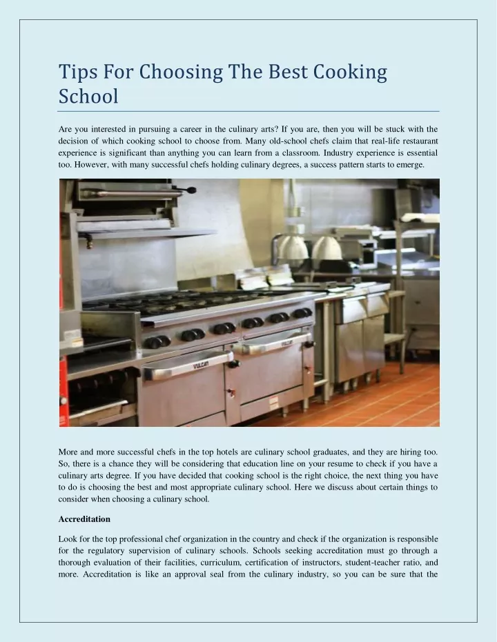 tips for choosing the best cooking school